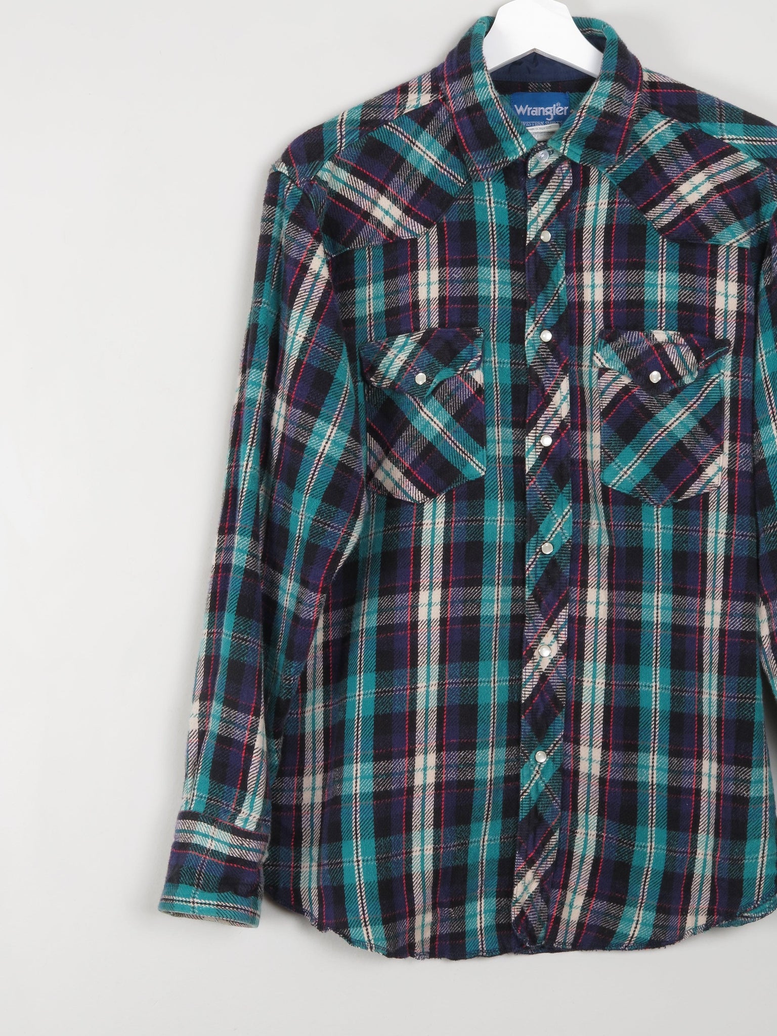 Men's Green/Navy/Red Western Heavy Quality Vintage Flannel Shirt M - The Harlequin