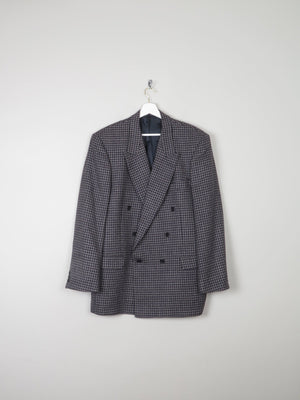 Men's Grey & Navy Houndstooth Jaeger Double Breasted Jacket 44" L - The Harlequin