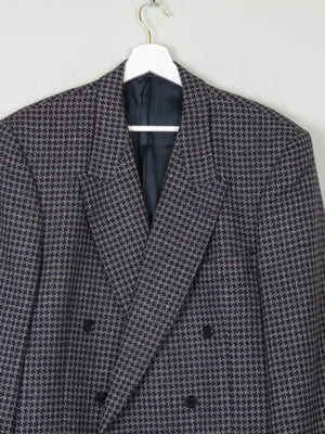 Men's Grey & Navy Houndstooth Jaeger Double Breasted Jacket 44" L - The Harlequin