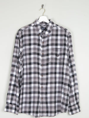 Men's Grey & Black Check Chaps Flannel Shirt XL - The Harlequin