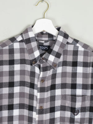 Men's Grey & Black Check Chaps Flannel Shirt XL - The Harlequin
