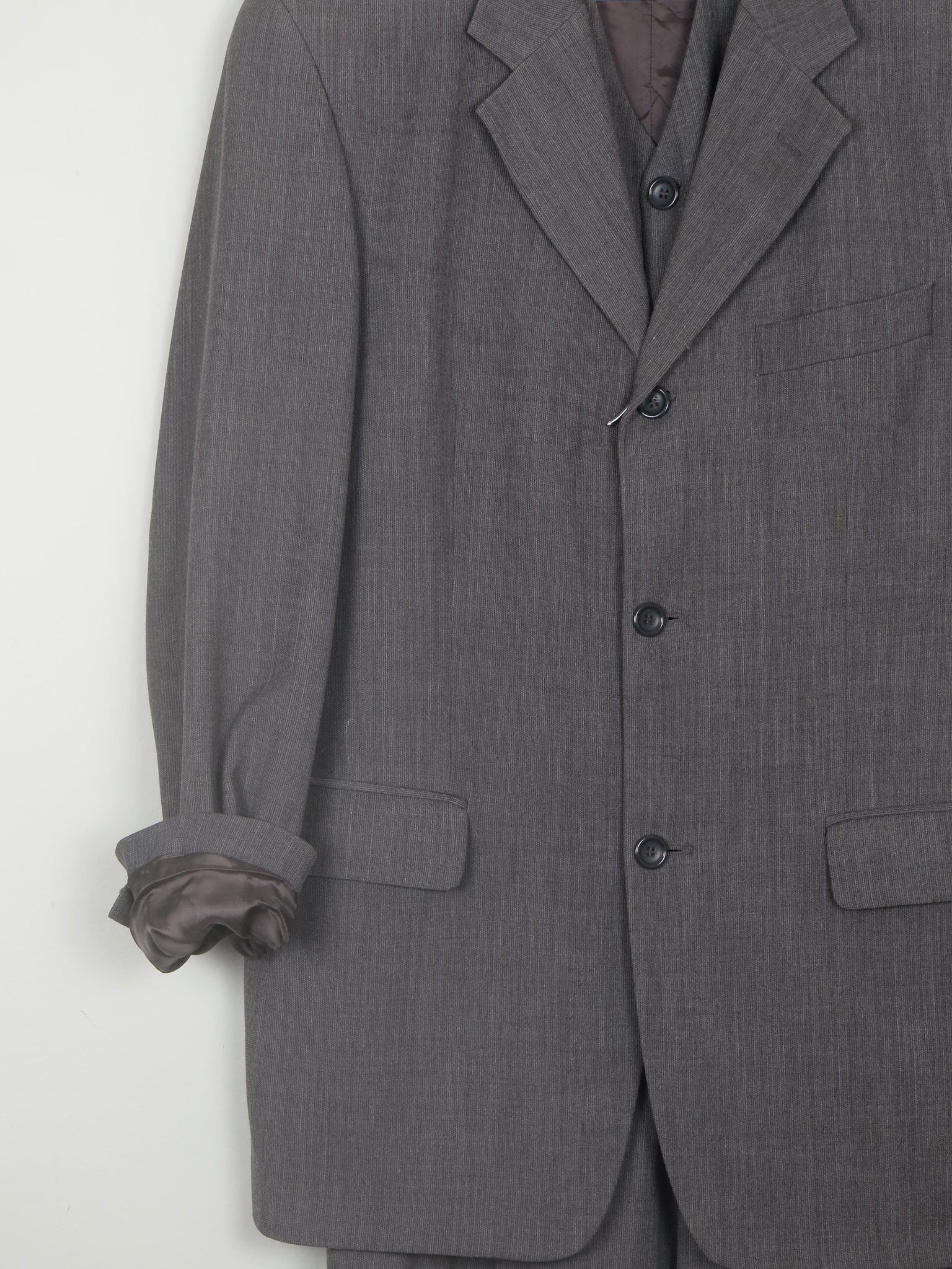 Men's Grey Three Piece Vintage Suit 38" {Oversized Jacket} - The Harlequin