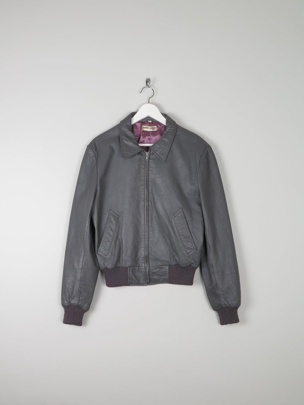 Men’s Grey Leather Bomber Jacket 1970s S/M - The Harlequin