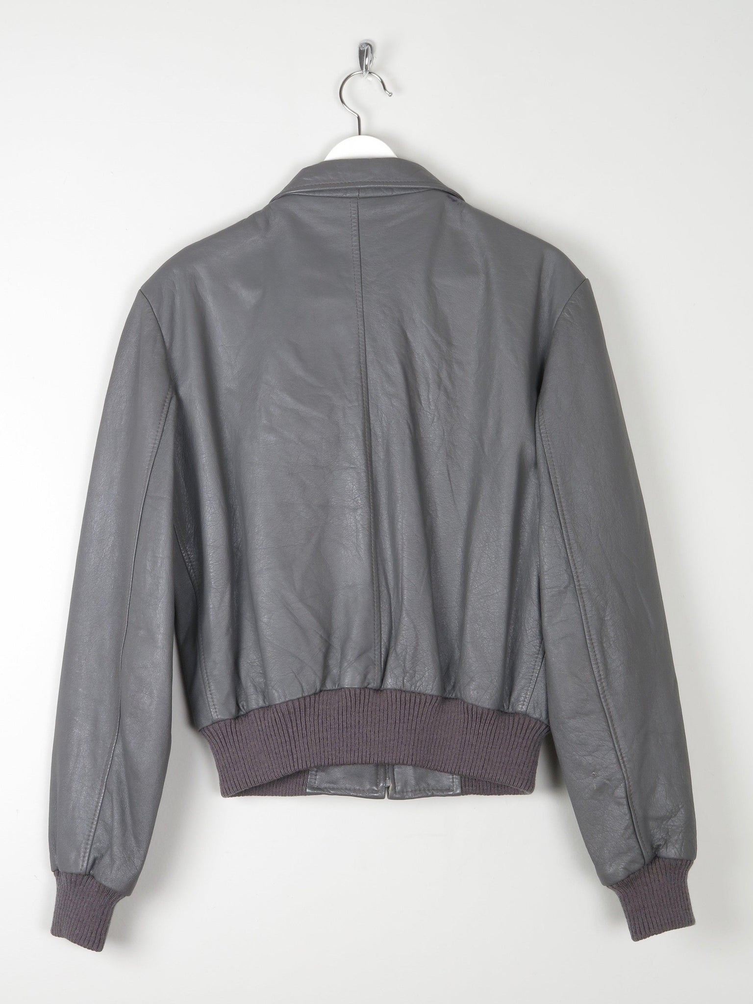 Men’s Grey Leather Bomber Jacket 1970s S/M - The Harlequin