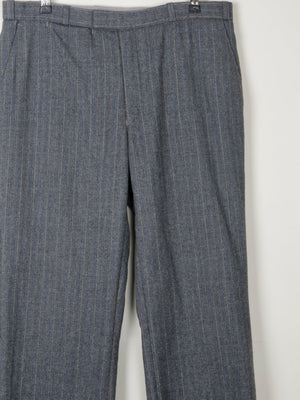 Men's Grey/Blue Striped Wool 1970s Trousers 34"W 32L" - The Harlequin