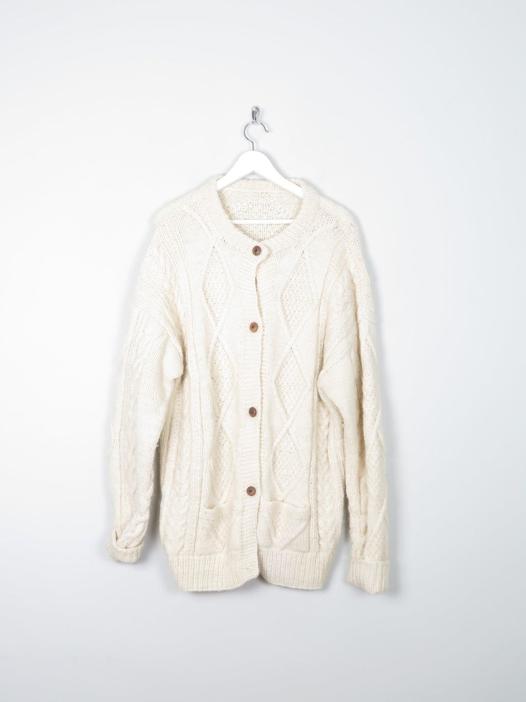 Men’s Hand-knit Vintage Aran Cardigan XL - The Harlequin