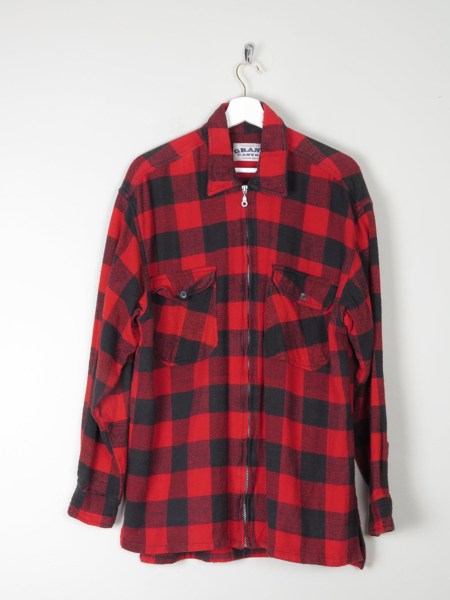 Men's Red & Black Flannel Shirt With Zip L - The Harlequin