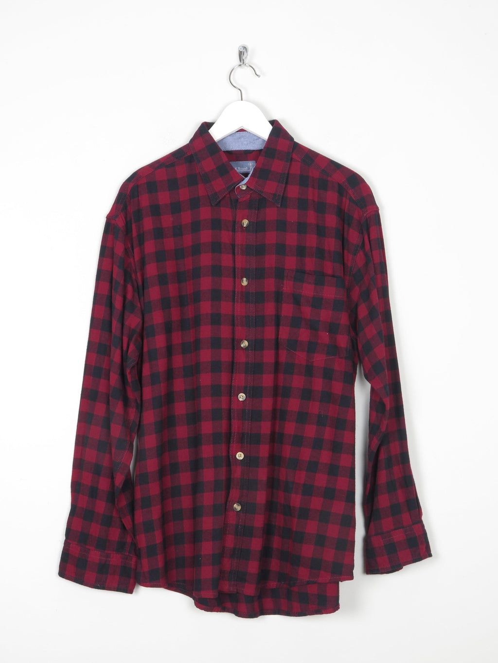 Men's Red & Navy Check Flannel Shirt L - The Harlequin