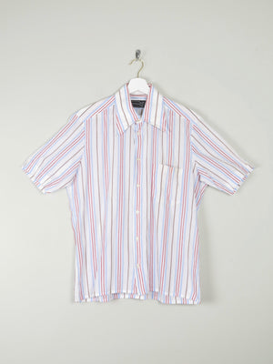 Men's White Striped Vintage Short Sleeve Shirt L - The Harlequin