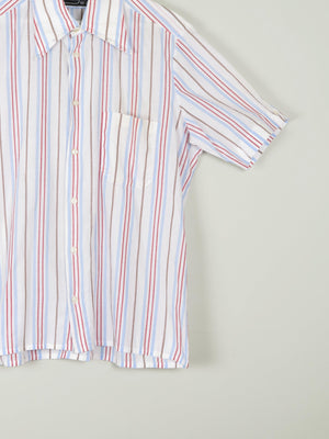 Men's White Striped Vintage Short Sleeve Shirt L - The Harlequin