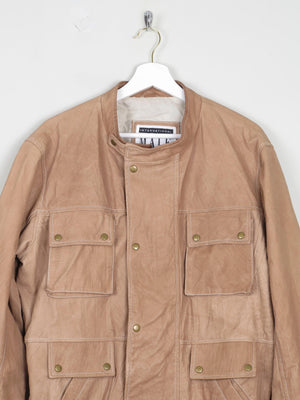 Men's Tan Beige Leather Bomber Style Jacket L - The Harlequin
