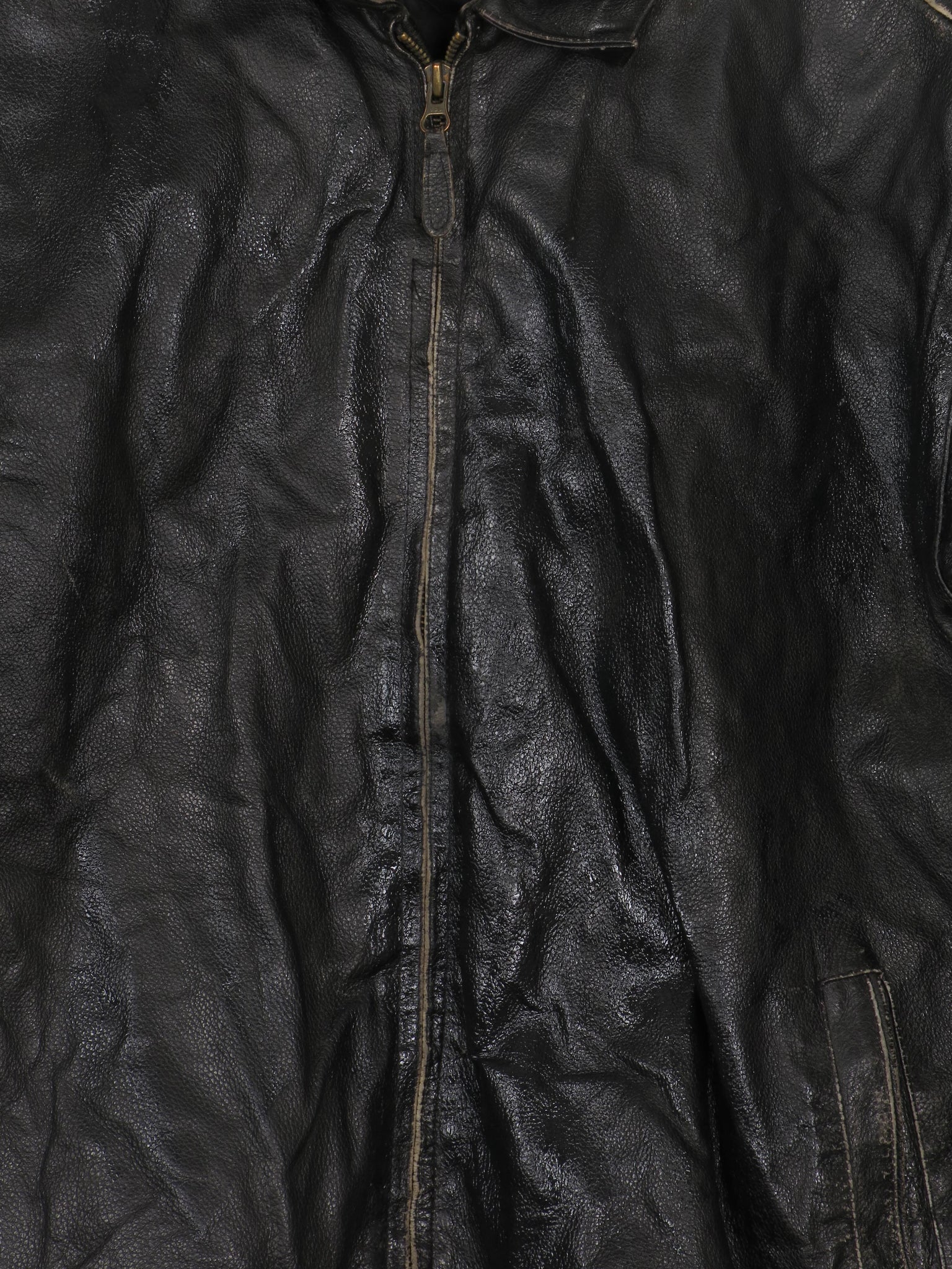 Men's Vintage Black Leather Bomber Jacket Distressed M/L - The Harlequin