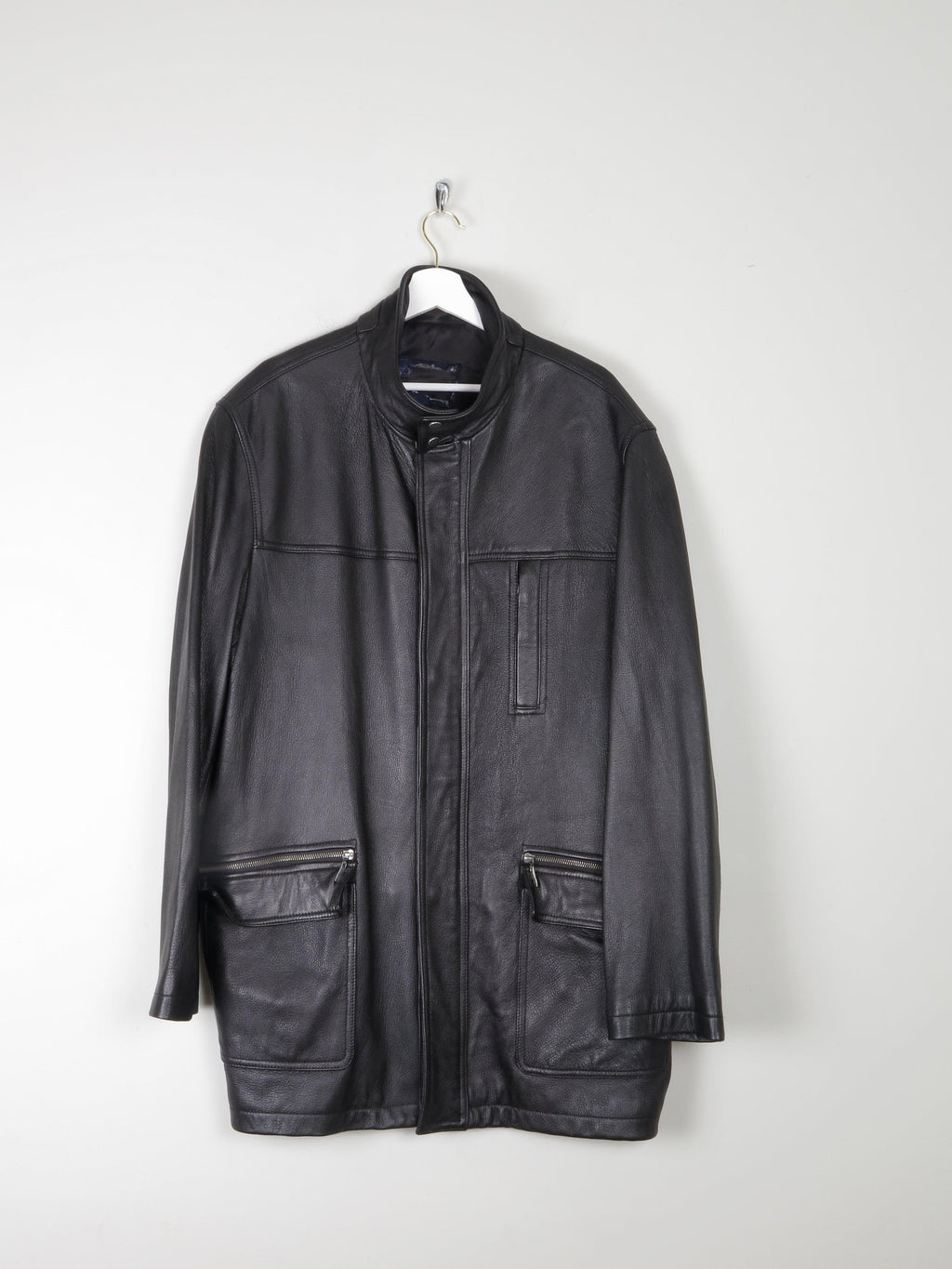 Men’s Black Leather Parka Style Long Jacket L - The Harlequin