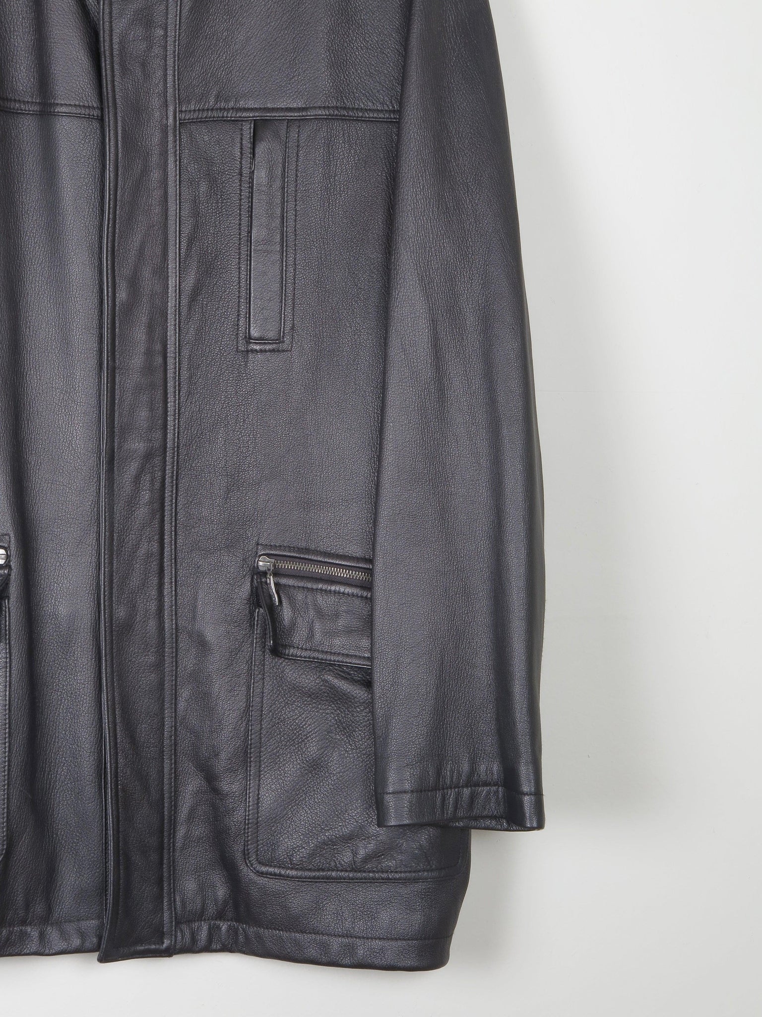 Men’s Black Leather Parka Style Long Jacket L - The Harlequin