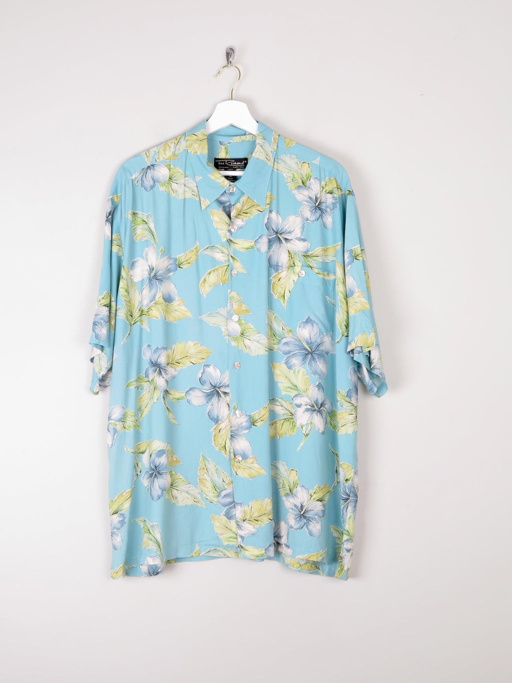 Men's Vintage Blue Floral Printed Tori Richard Short Sleeve Shirt XL - The Harlequin