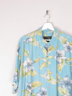 Men's Vintage Blue Floral Printed Tori Richard Short Sleeve Shirt XL - The Harlequin