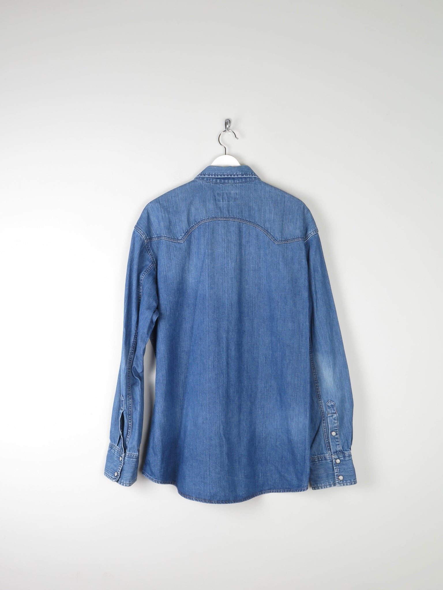 Men's Blue Western Denim Wrangler Shirt XL - The Harlequin