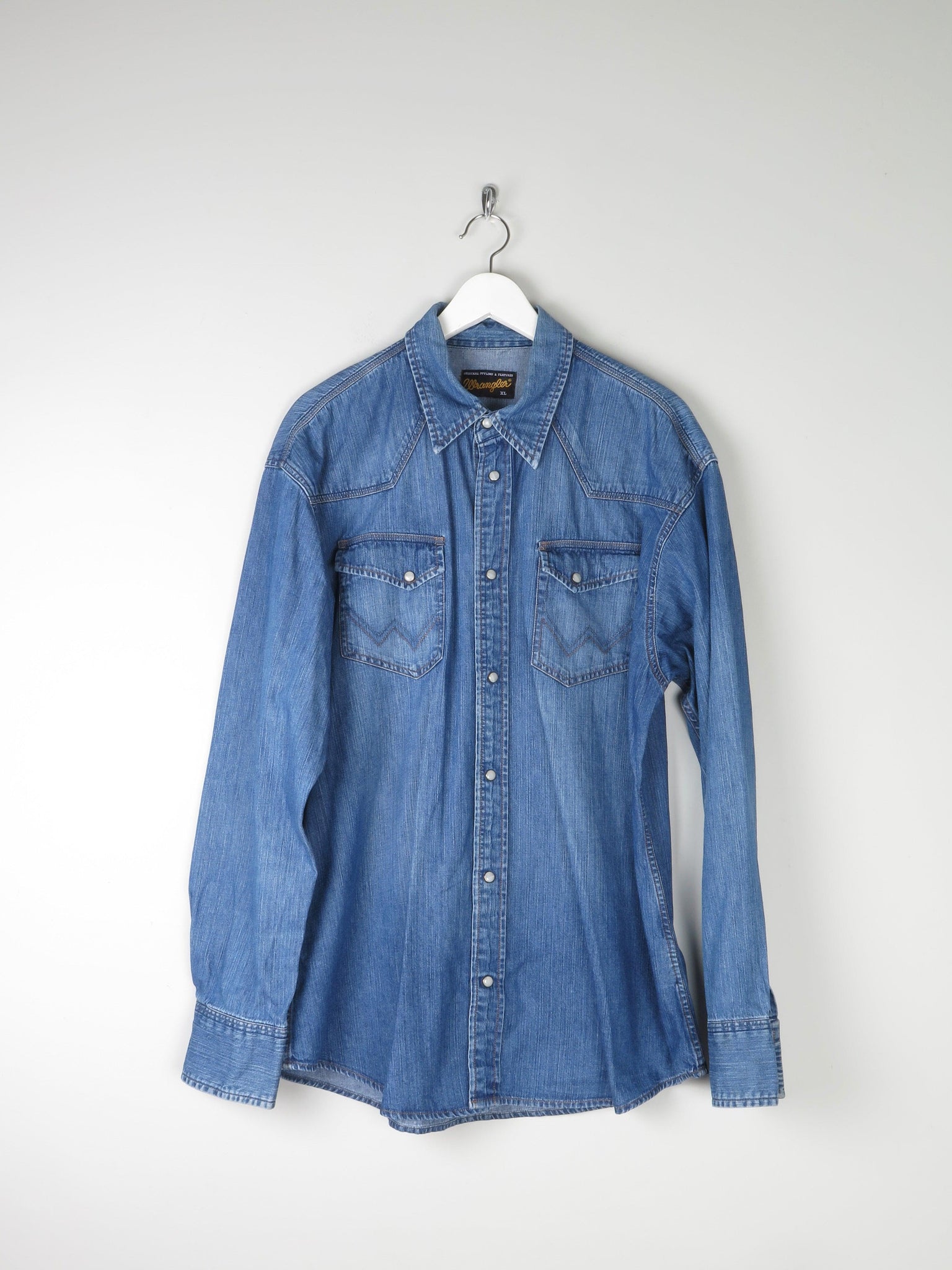 Men's Blue Western Denim Wrangler Shirt XL - The Harlequin