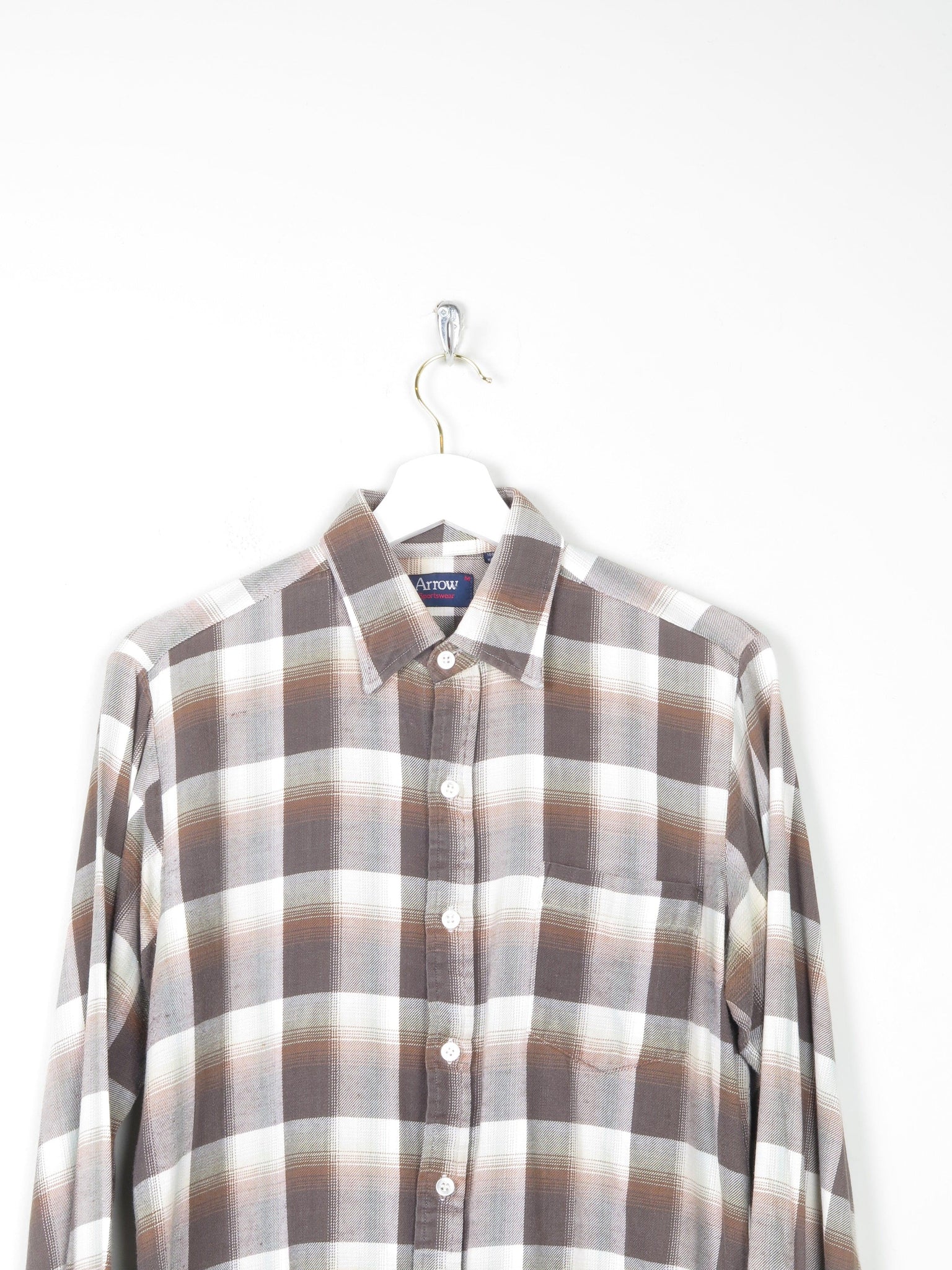 Men's Brown & Cream Vintage Flannel Shirt S - The Harlequin