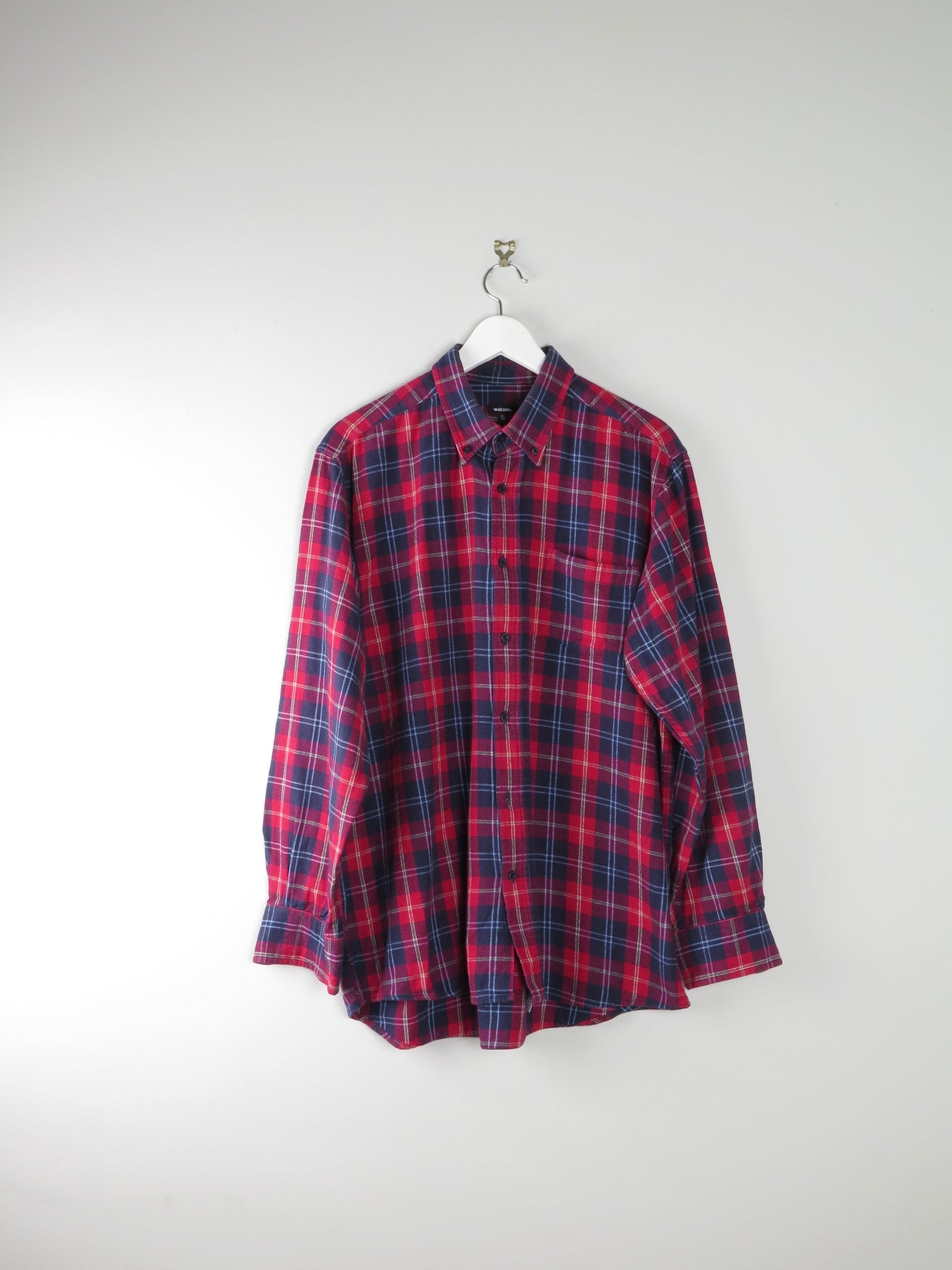 Men's Red & Navy Checked Flannel Shirt L/XL - The Harlequin