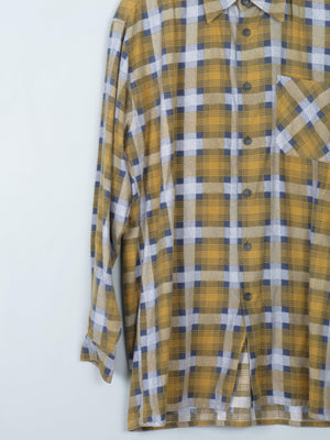 Men's Vintage Flannel Shirt Yellow & Grey S/M - The Harlequin