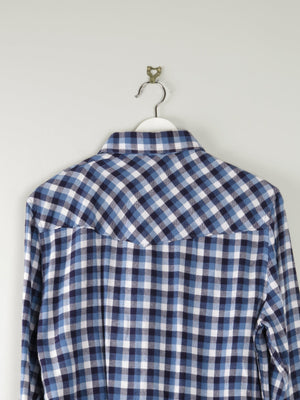 Men's Blue Check Flannel Western Style Mens Shirt S - The Harlequin