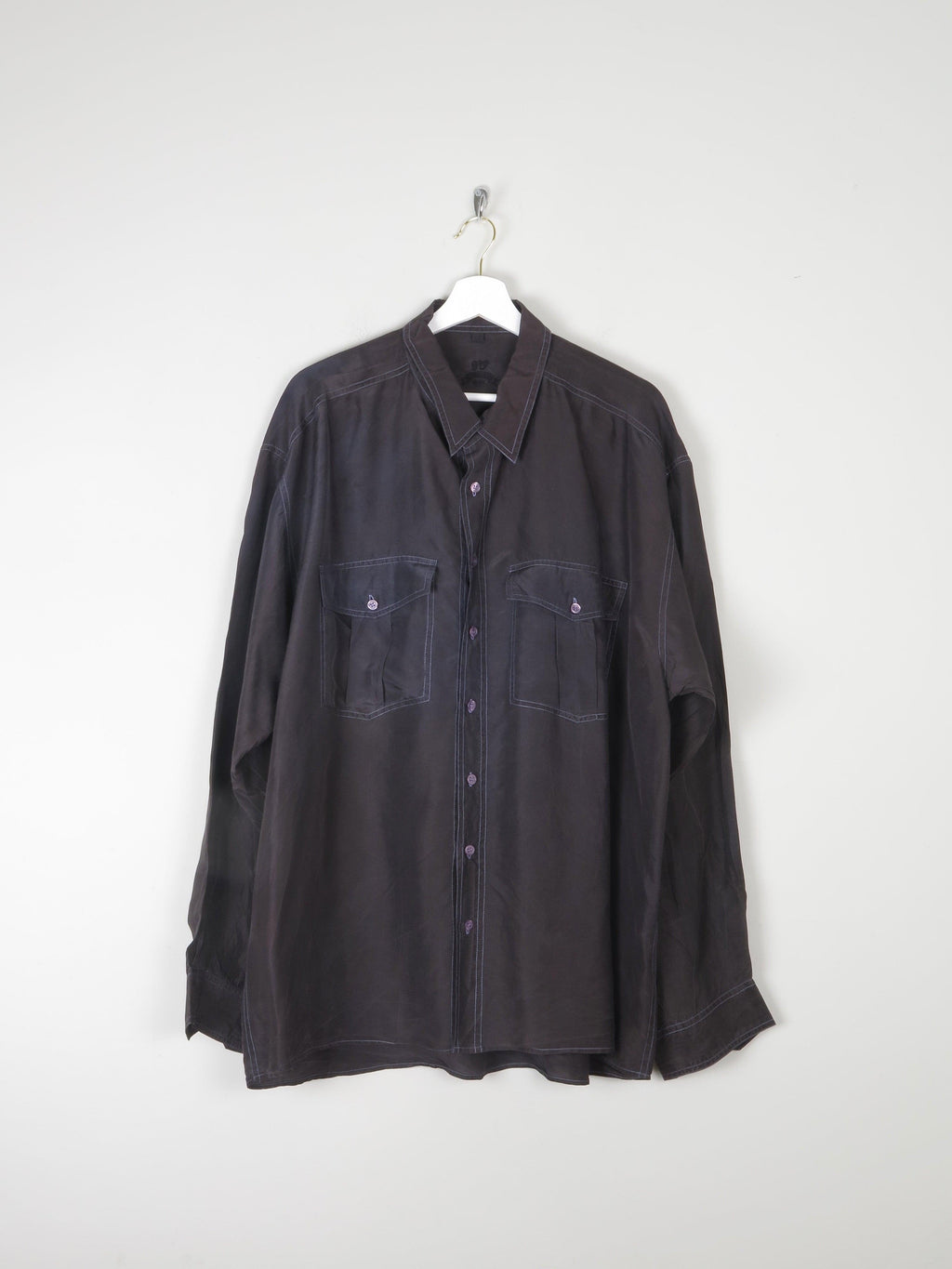 Men's Blue/Black Vintage Silk Long Sleeved Shirt XL - The Harlequin