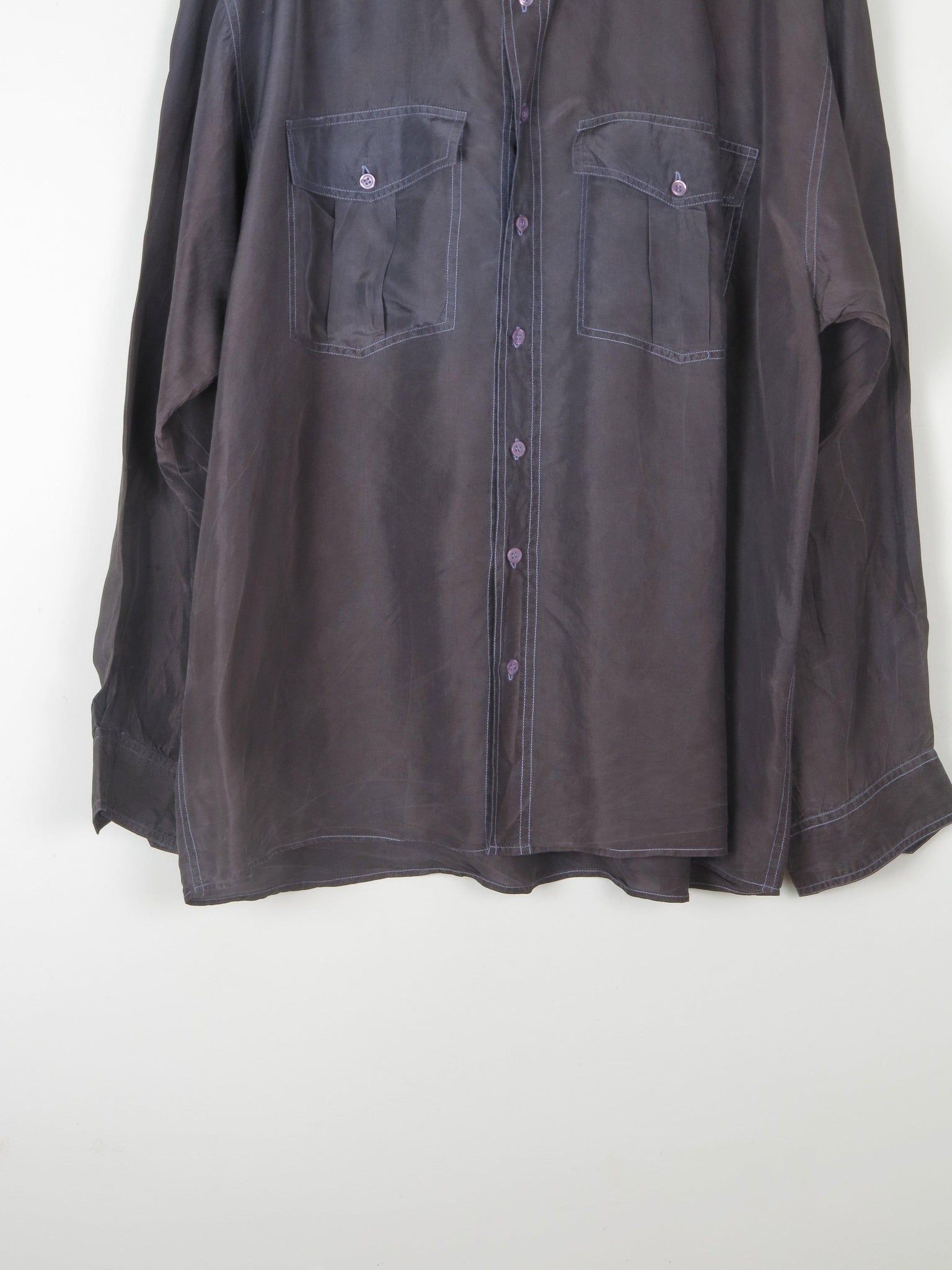 Men's Blue/Black Vintage Silk Long Sleeved Shirt XL - The Harlequin