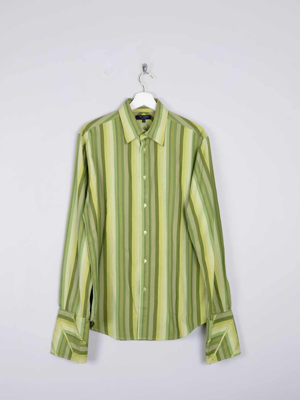 Men's VIntage Ted Baker Green Striped Shirt Size: 4 /L - The Harlequin