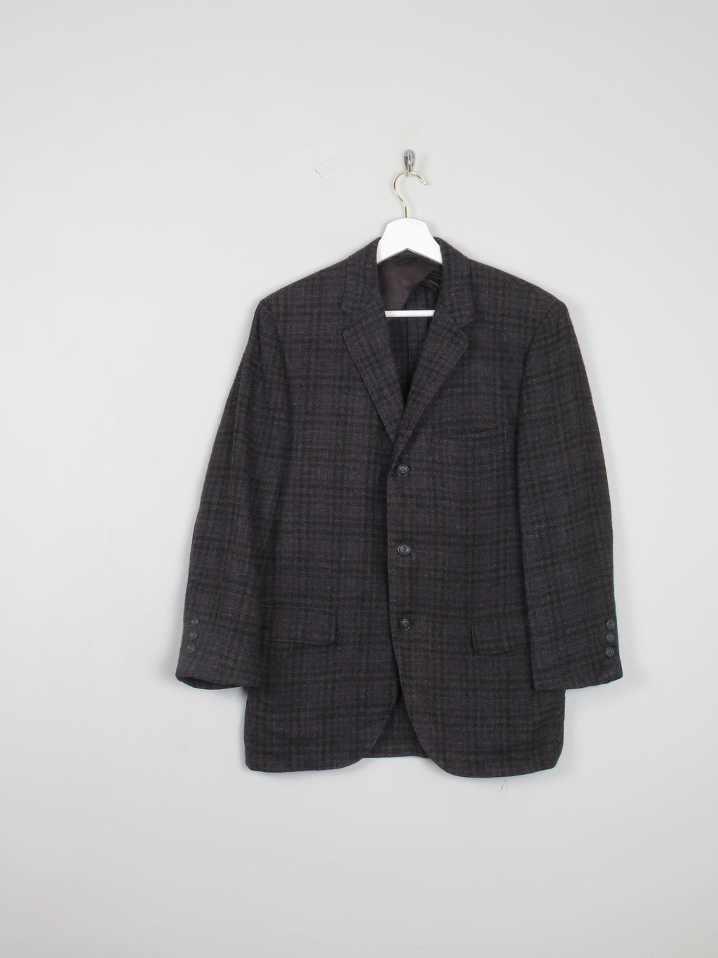 Men's Vintage Tweed Jacket Charcoal 1960's Check 38/40 [Short Sleeves] - The Harlequin