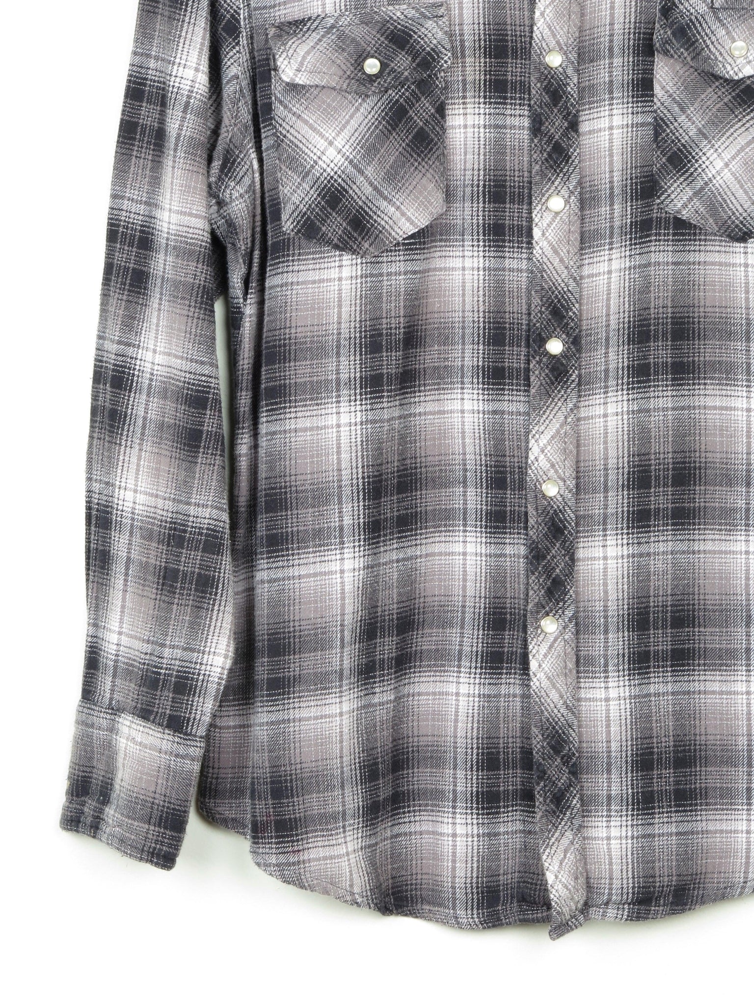 Men's Grey & Black Western Style Wrangler Flannel Shirt M - The Harlequin