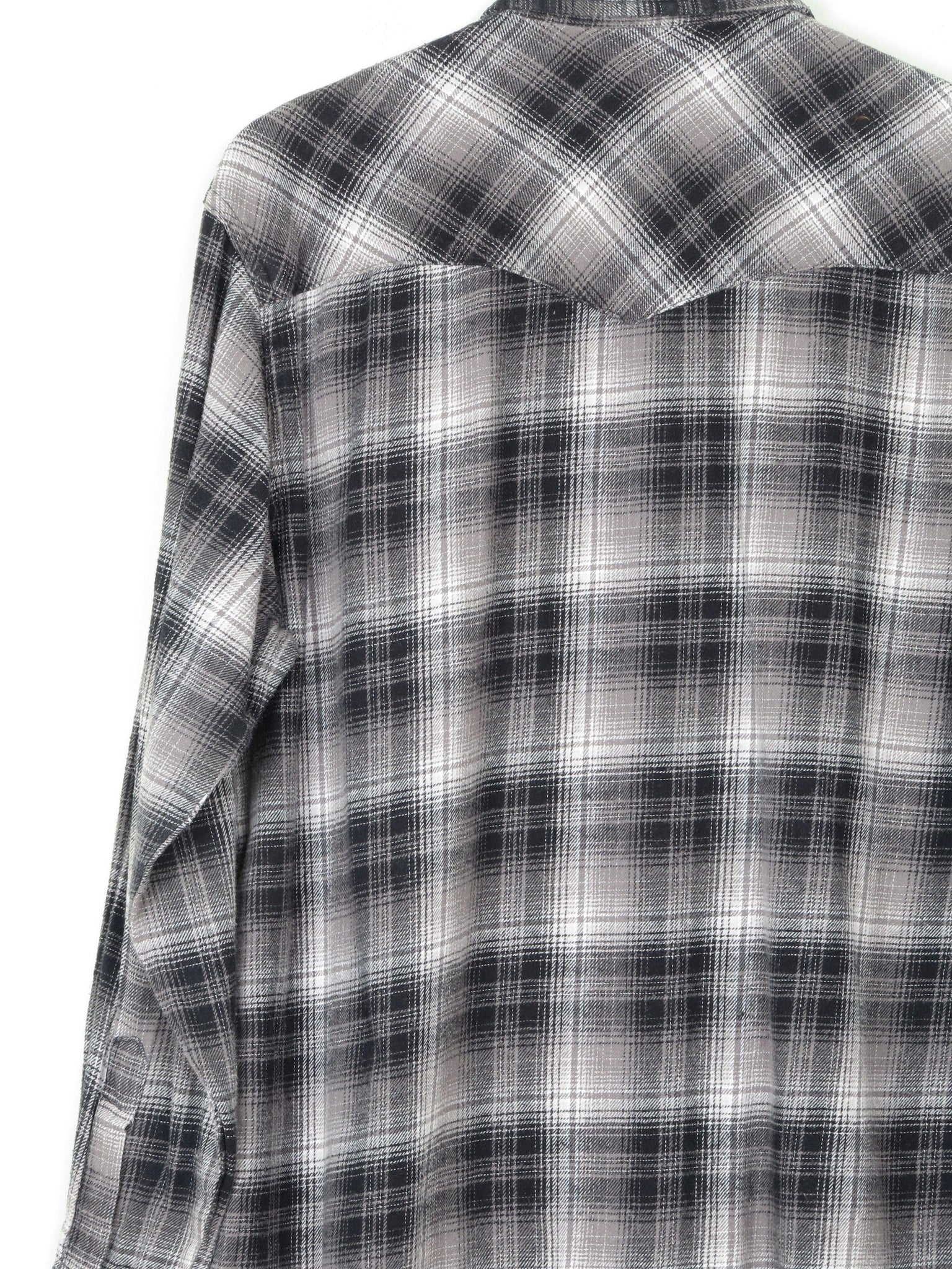 Men's Grey & Black Western Style Wrangler Flannel Shirt M - The Harlequin
