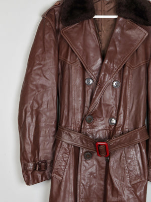 Men’s Wine 1970s Vintage Leather Coat With Faux Fur Collar 40/42 M - The Harlequin