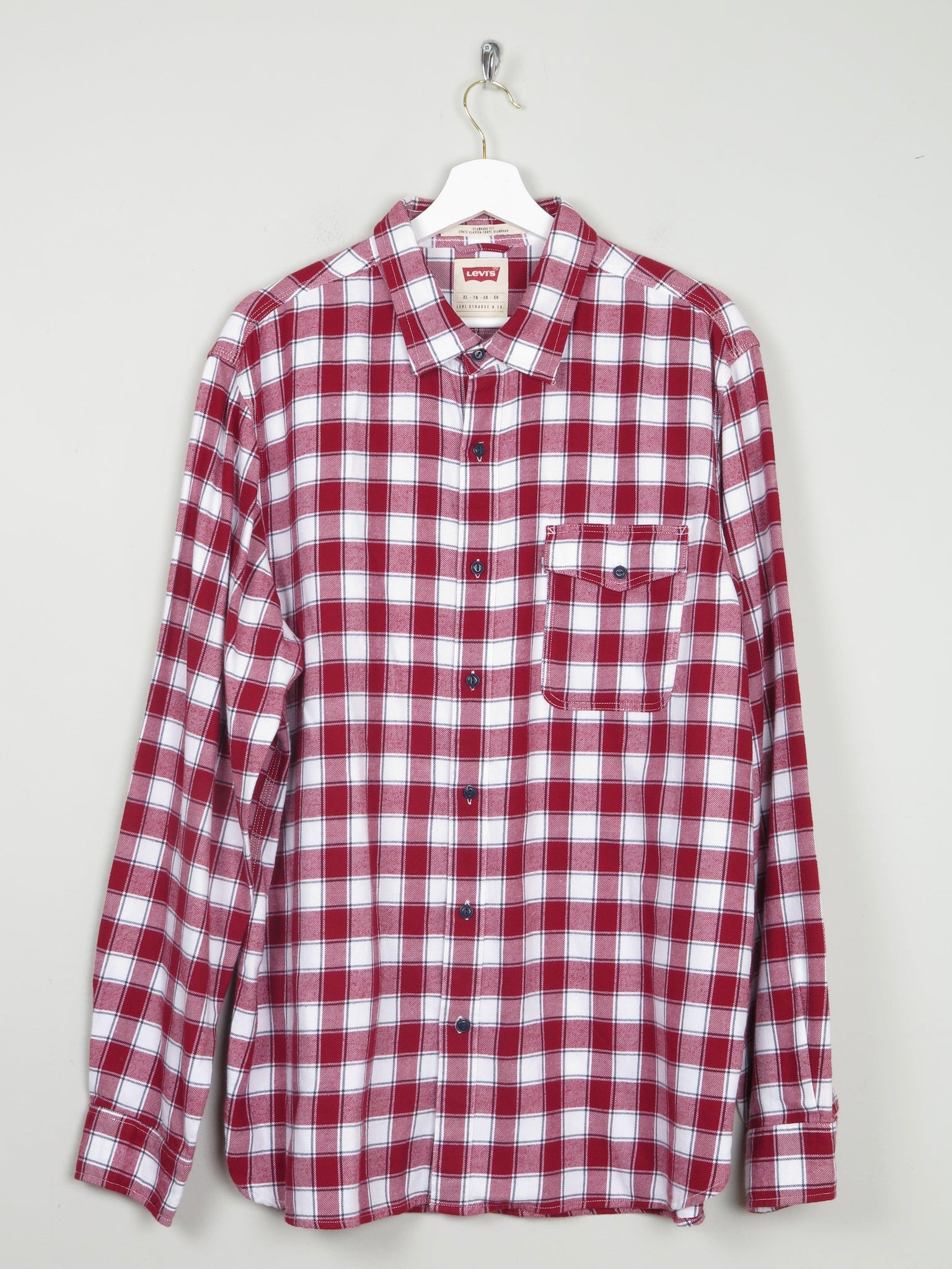 Men's Wine & White Check Levi's Flannel Shirt XL - The Harlequin