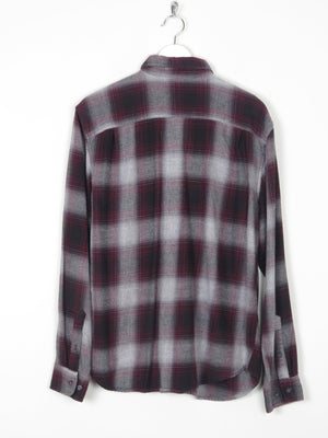 Men's Wine & Grey Vintage Style Flannel Shirt M - The Harlequin