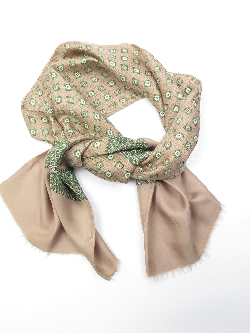 Mens Classic Vintage Caramel & Green  Printed Cravat Style Scarf - The Harlequin