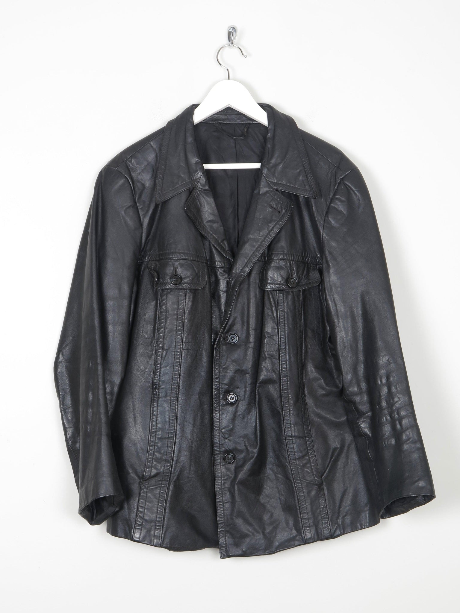 Mens  Vintage 1970s Black Leather Jacket M/L - The Harlequin