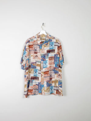 Mens 1980s Printed Shirt XL - The Harlequin