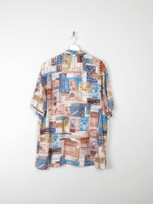 Mens 1980s Printed Shirt XL - The Harlequin