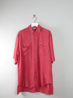 Mens Vintage Silk Oversized Dark Pink Shirt Coral M/L - The Harlequin
