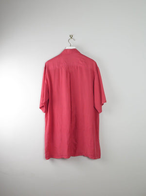 Mens Vintage Silk Oversized Dark Pink Shirt Coral M/L - The Harlequin