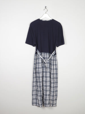 Navy & Check Combined  Midi 1990s Dress With Pockets M/L - The Harlequin