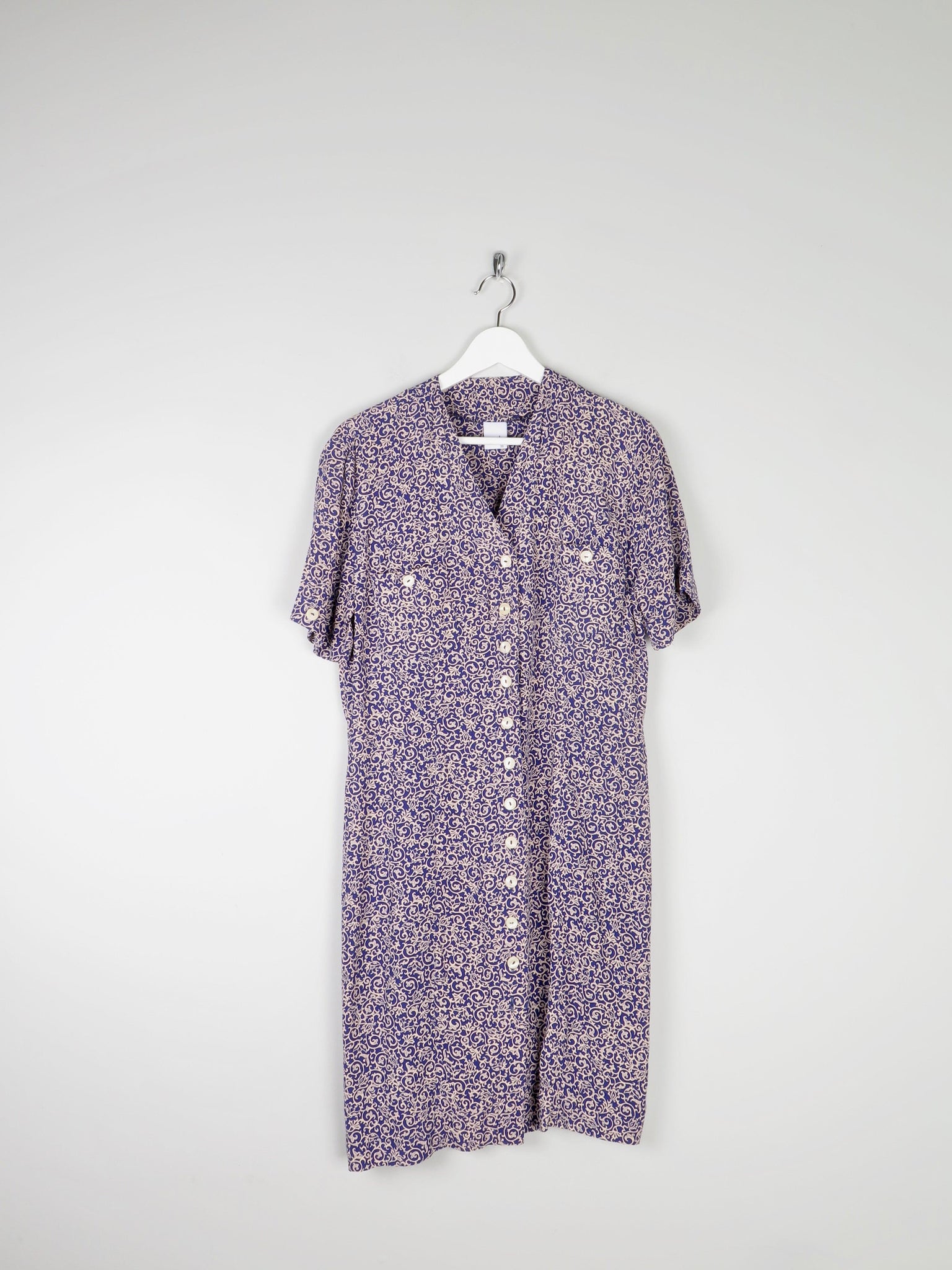 Navy Printed Knee Lenght Button Down Dress 10 - The Harlequin