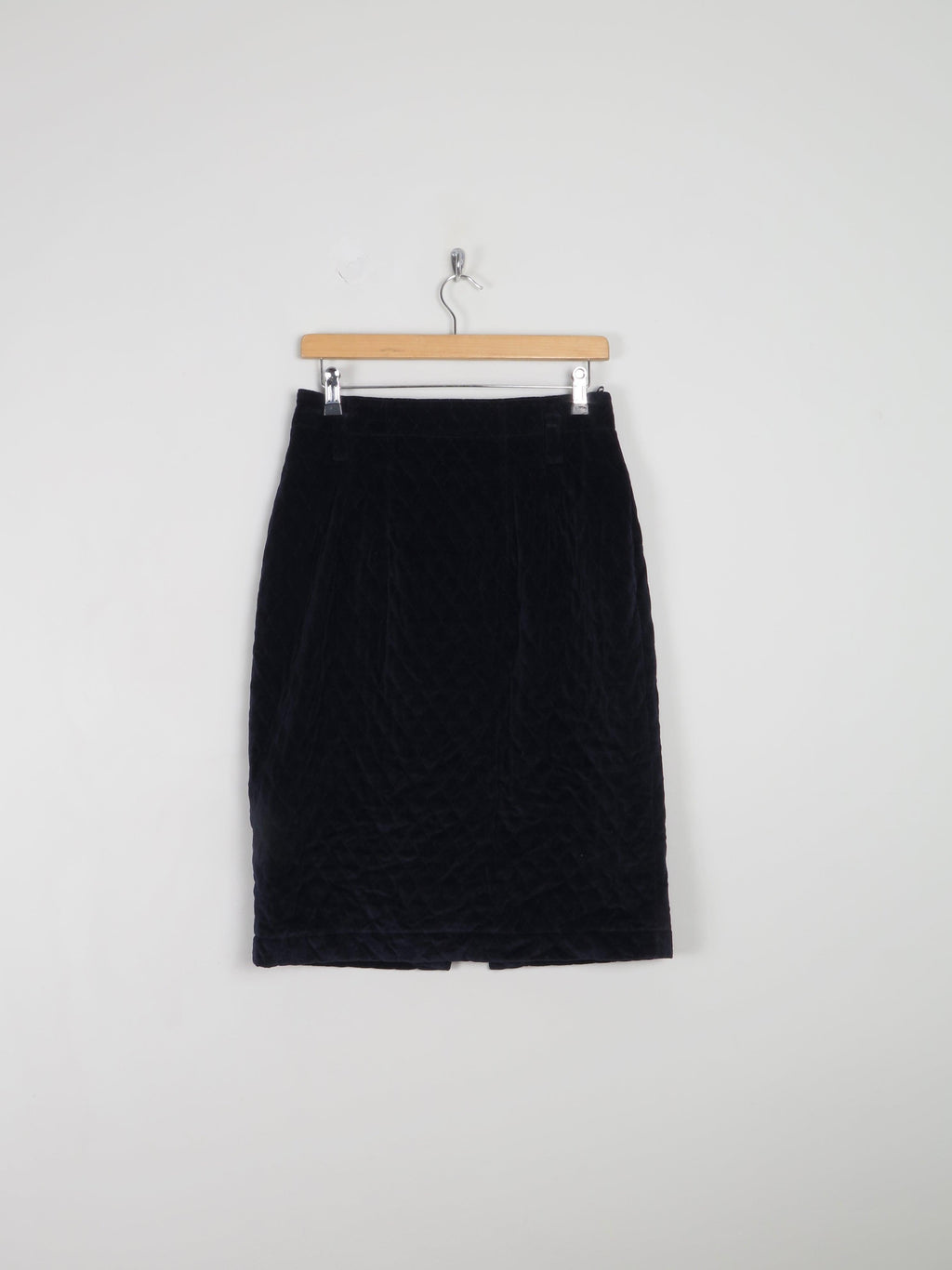 Navy Velvet Quilted Knee Length Vintage Pencil Skirt 31" 12 - The Harlequin