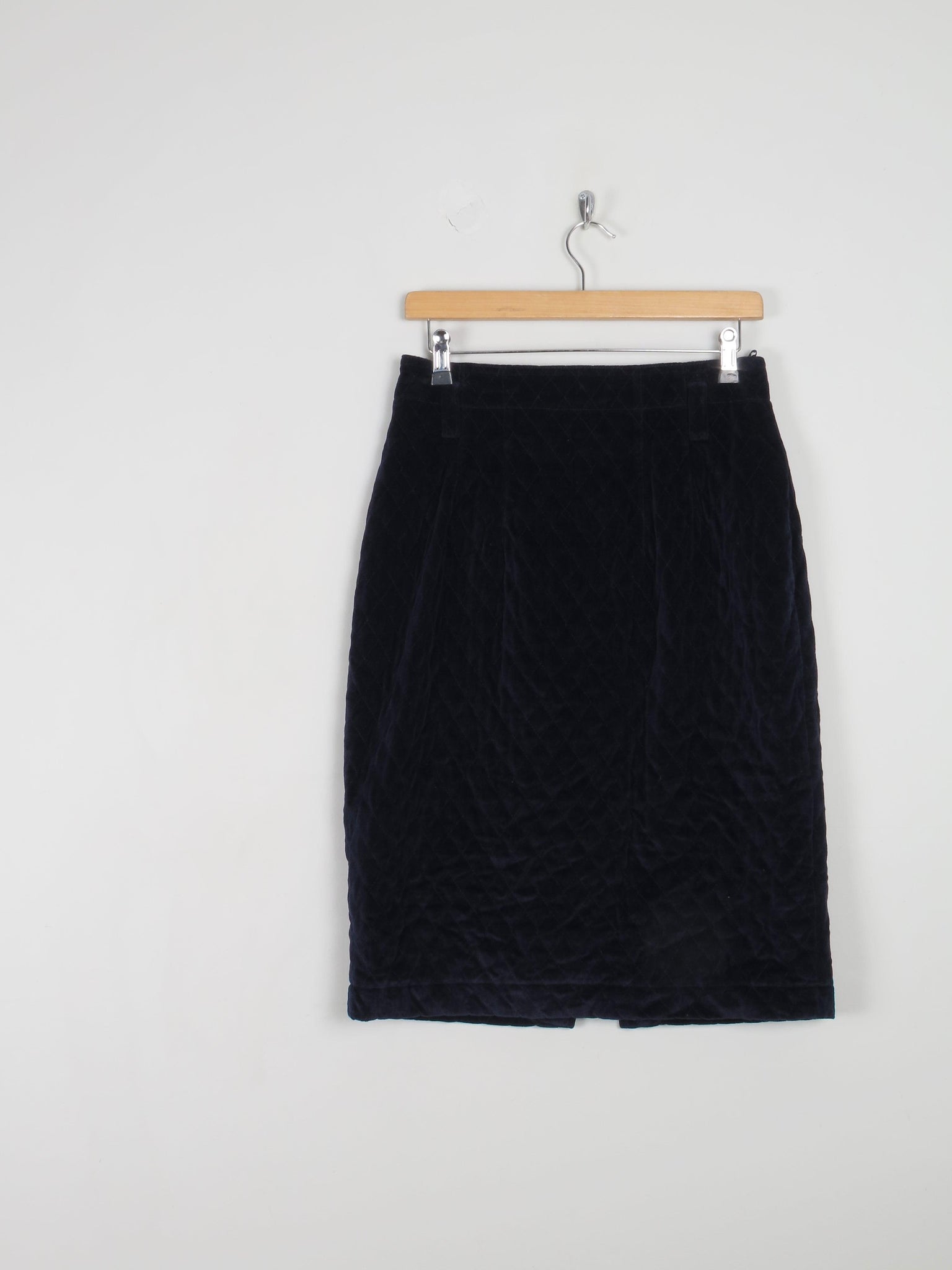 Navy Velvet Quilted Knee Length Vintage Pencil Skirt 31" 12 - The Harlequin