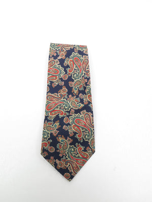 Navy With Colourful  Paisley Print Silk Tie By Rene Chagal - The Harlequin