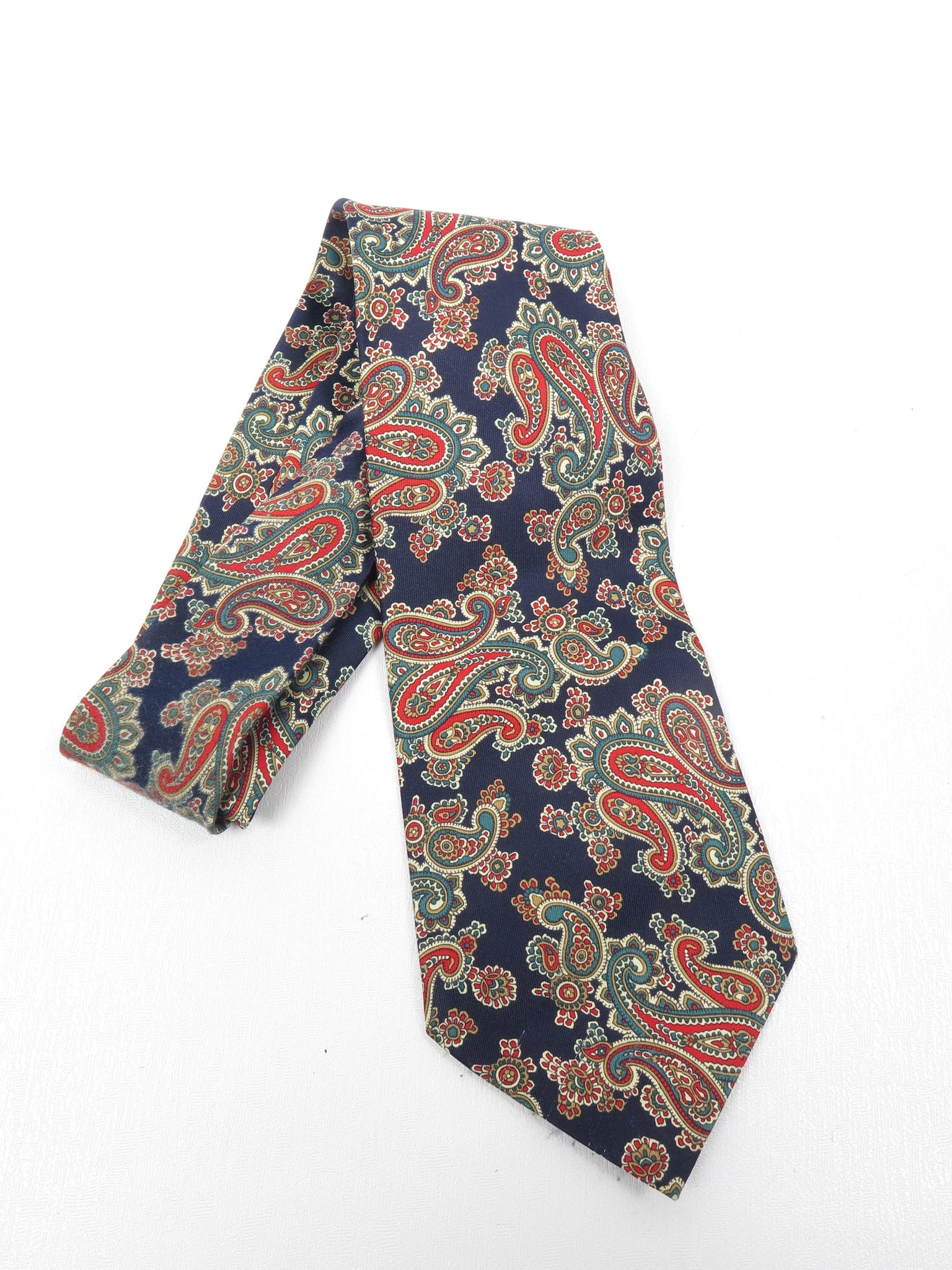 Navy With Colourful  Paisley Print Silk Tie By Rene Chagal - The Harlequin
