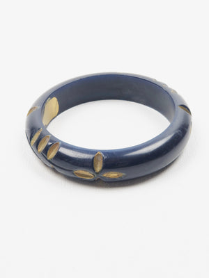 Navy Wooden Vintage 70s Carved Bangle - The Harlequin