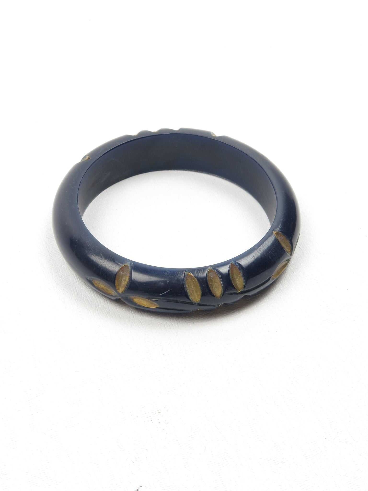 Navy Wooden Vintage 70s Carved Bangle - The Harlequin