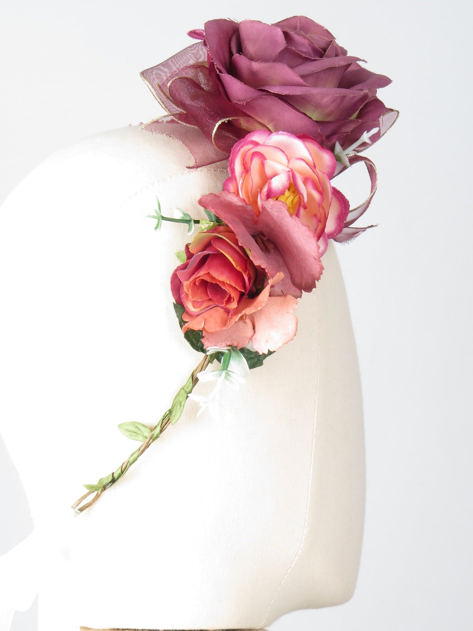 New Floral Vintage Style Headpiece Wine & Pink - The Harlequin